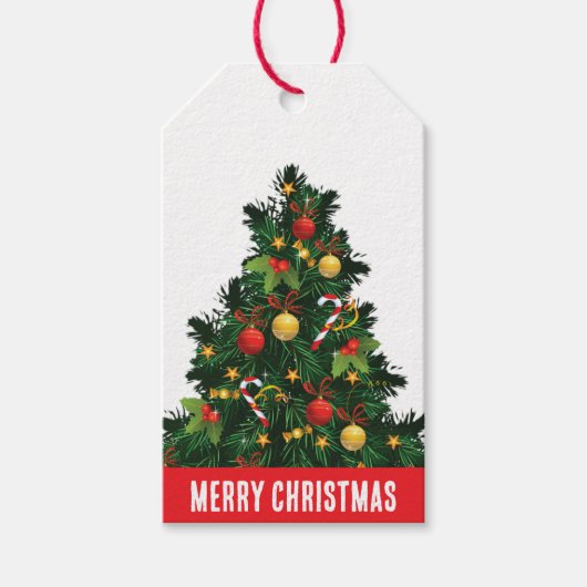 赤素朴と緑のクリスマスマツ ギフトタグ (正面)