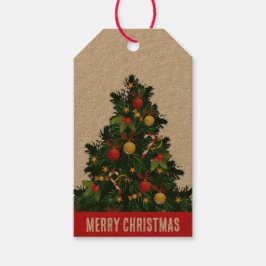 赤素朴と緑のクリスマスマツ ギフトタグ