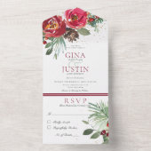 赤素朴と緑の冬の松のフローラディナー オールインワン招待状 (内側)