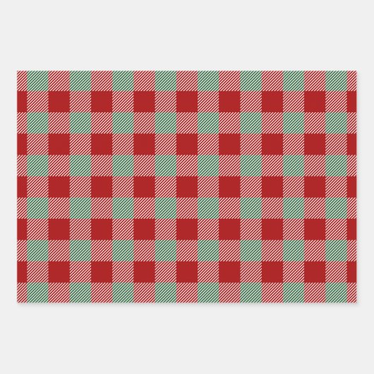 赤素朴と緑の格子模様 ラッピングペーパーシート (正面3)