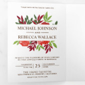 赤素朴と緑葉の結婚写真 三つ折り招待状 (内部最初)