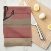 赤素朴と茶色のウッド航海のストライプのいかり キッチンタオル (四つ折り)
