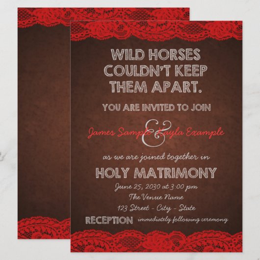 赤素朴と茶色の田舎結婚式 招待状 (正面/裏面)