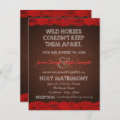 赤素朴と茶色の田舎結婚式 招待状 (正面/裏面)