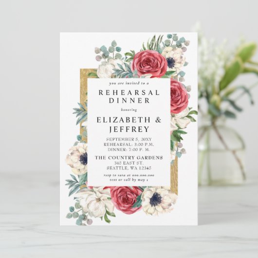 赤素朴と金ゴールドのフローラリハーサルディナー 招待状 (スタンド正面)