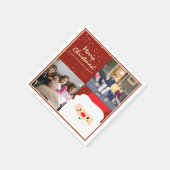 赤素朴と金ゴールドクリスマスサンタと家族の写真 スタンダードカクテルナプキン (角)