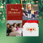 赤素朴と金ゴールドクリスマスサンタと家族の写真 セラミックオーナメント