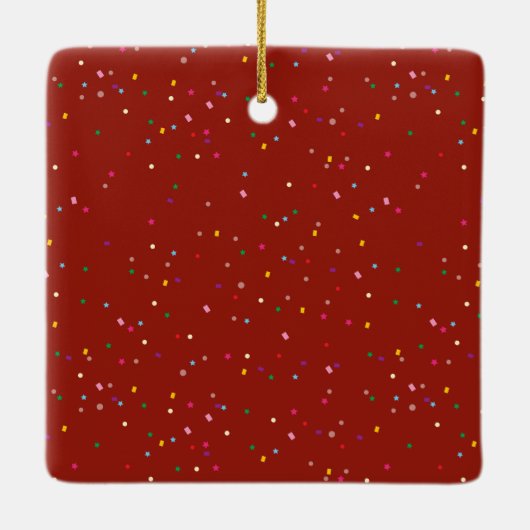 赤素朴と金ゴールドクリスマスサンタと家族の写真 セラミックオーナメント (裏面)