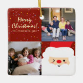 赤素朴と金ゴールドクリスマスサンタと家族の写真 セラミックオーナメント (正面)