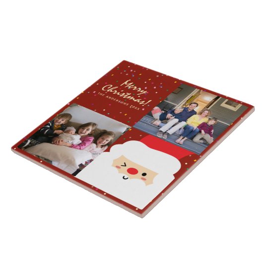 赤素朴と金ゴールドクリスマスサンタと家族の写真 タイル (側面)