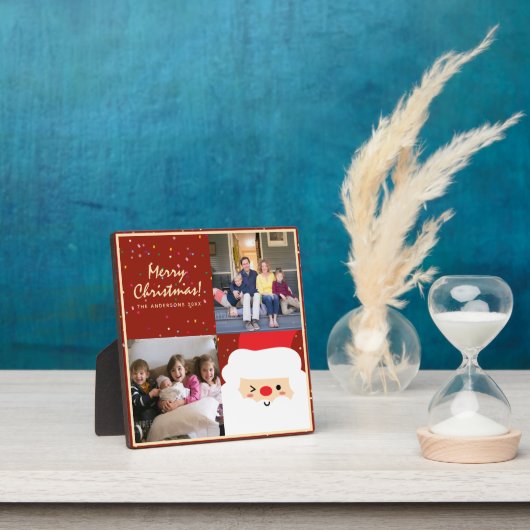 赤素朴と金ゴールドクリスマスサンタと家族の写真 フォトプラーク (インサイチュ)