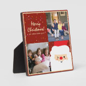 赤素朴と金ゴールドクリスマスサンタと家族の写真 フォトプラーク (正面)