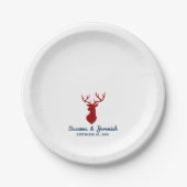 赤素朴と青のウェディングレセプションで鹿狩り ペーパープレート (正面)