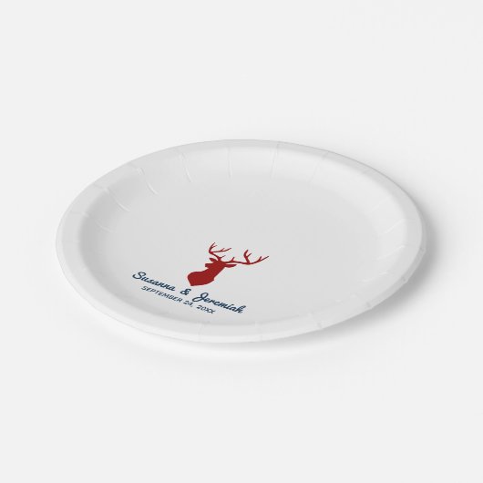 赤素朴と青のウェディングレセプションで鹿狩り ペーパープレート (アングル)