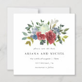 赤素朴と青のフローラ結婚式の日付を保存 マグネット招待状 (正面)