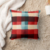 赤素朴と青の格子模様装飾用クッション クッション (ブランケット)