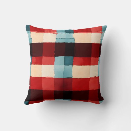 赤素朴と青の格子模様装飾用クッション クッション (裏面)