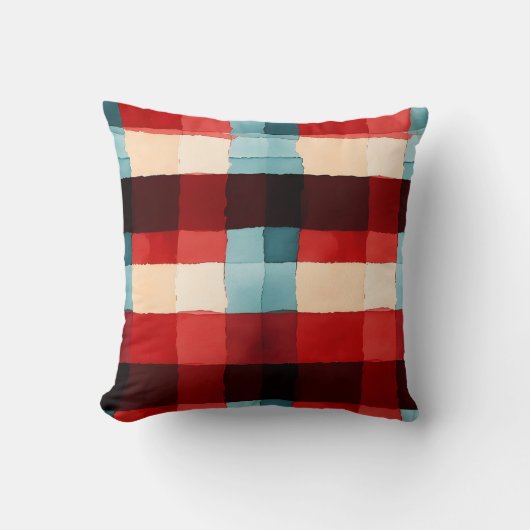 赤素朴と青の格子模様装飾用クッション クッション (正面)