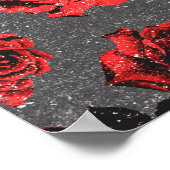 赤素朴と黒のステムバラパターン ポスター (角)