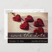 赤素朴と黒のハートヴィンテージ日付の保存 案内ポストカード (正面/裏面)