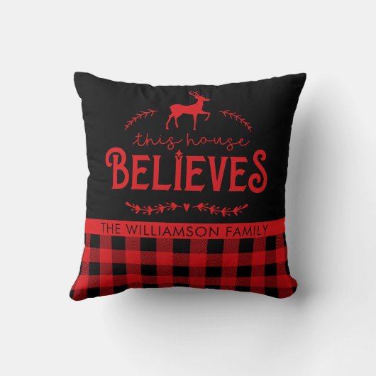 赤素朴と黒のバッファローのプレイドファミリ名 クッション (裏面)