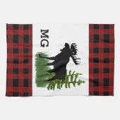 赤素朴と黒のバッファローのプレイドムース キッチンタオル (横)