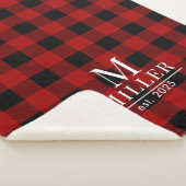 赤素朴と黒のバッファローチェックのモノグラム名 シェルパブランケット (3/4)