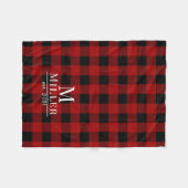 赤素朴と黒のバッファローチェックのモノグラム名 フリースブランケット (正面(横))