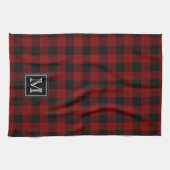 赤素朴と黒のバッファローPlaidモノグラム キッチンタオル (横)