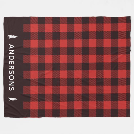 赤素朴と黒のホリデーフランネルパーソナライズされた フリースブランケット (正面(横))