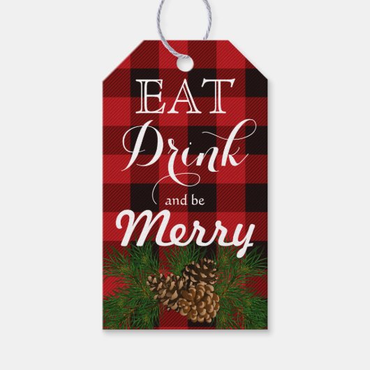 赤素朴と黒の格子縞タータンチェック ギフトタグ (正面)