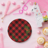 赤素朴と黒の格子縞 – 松の円錐 ペーパープレート (パーティー)