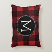 赤素朴と黒の水牛の格子模様モノグラム アクセントクッション (正面(垂直))