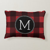 赤素朴と黒の水牛の格子模様モノグラム アクセントクッション (裏面)