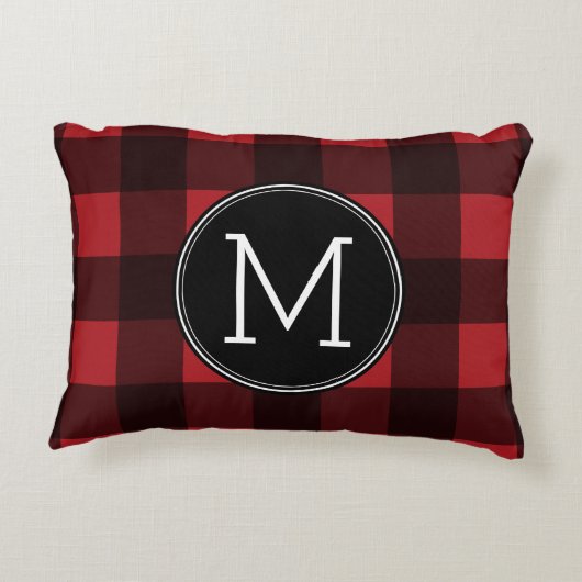 赤素朴と黒の水牛の格子模様モノグラム アクセントクッション (裏面)