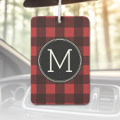 赤素朴と黒の水牛の格子模様モノグラム カーエアーフレッシュナー