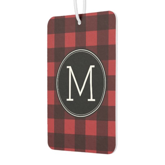 赤素朴と黒の水牛の格子模様モノグラム カーエアーフレッシュナー (左)