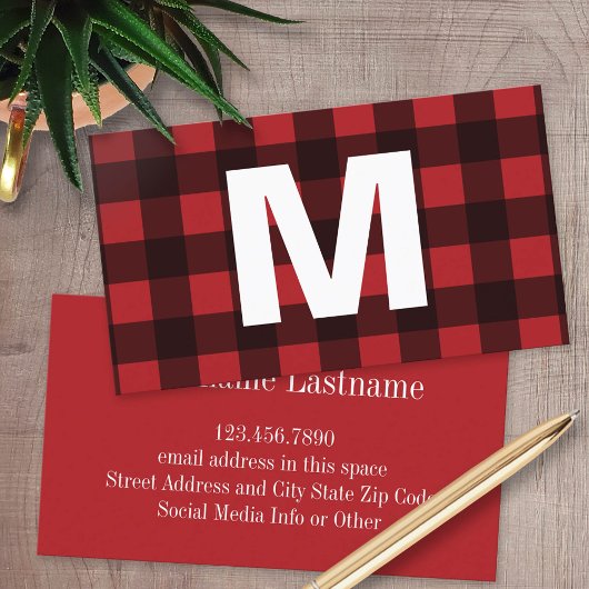 赤素朴と黒の水牛の格子模様モノグラム コーリングカード