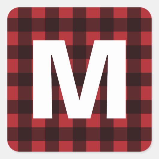赤素朴と黒の水牛の格子模様モノグラム スクエアシール (正面)