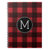 赤素朴と黒の水牛の格子模様モノグラム ノートブック (正面)