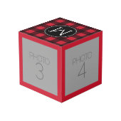 赤素朴と黒の水牛の格子模様モノグラム フォトキューブ (裏面アングル)