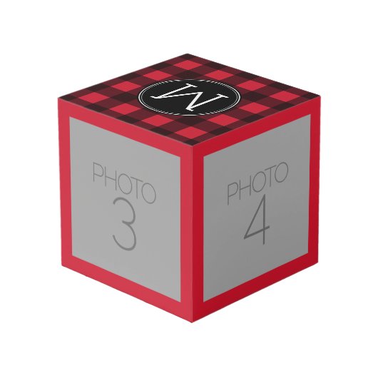 赤素朴と黒の水牛の格子模様モノグラム フォトキューブ (裏面アングル)