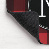 赤素朴と黒の水牛の格子模様モノグラム マウスパッド (コーナー)