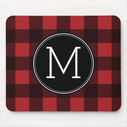 赤素朴と黒の水牛の格子模様モノグラム マウスパッド (正面)