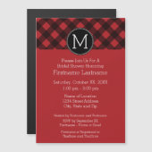 赤素朴と黒の水牛の格子模様モノグラム マグネット招待状 (正面/裏面)