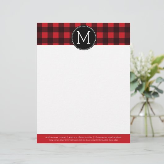 赤素朴と黒の水牛の格子模様モノグラム レターヘッド (スタンド正面)
