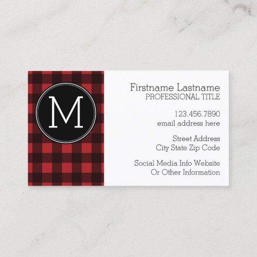 赤素朴と黒の水牛の格子模様モノグラム 名刺 (裏面)