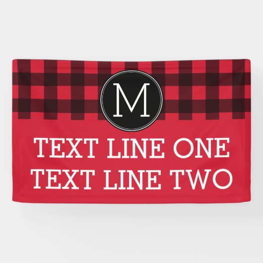 赤素朴と黒の水牛の格子模様モノグラム 横断幕 (横)