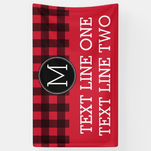 赤素朴と黒の水牛の格子模様モノグラム 横断幕 (縦)