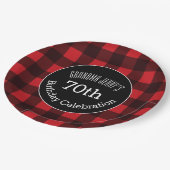 赤素朴と黒バッファロープレイド誕生日パーティー ペーパープレート (アングル)